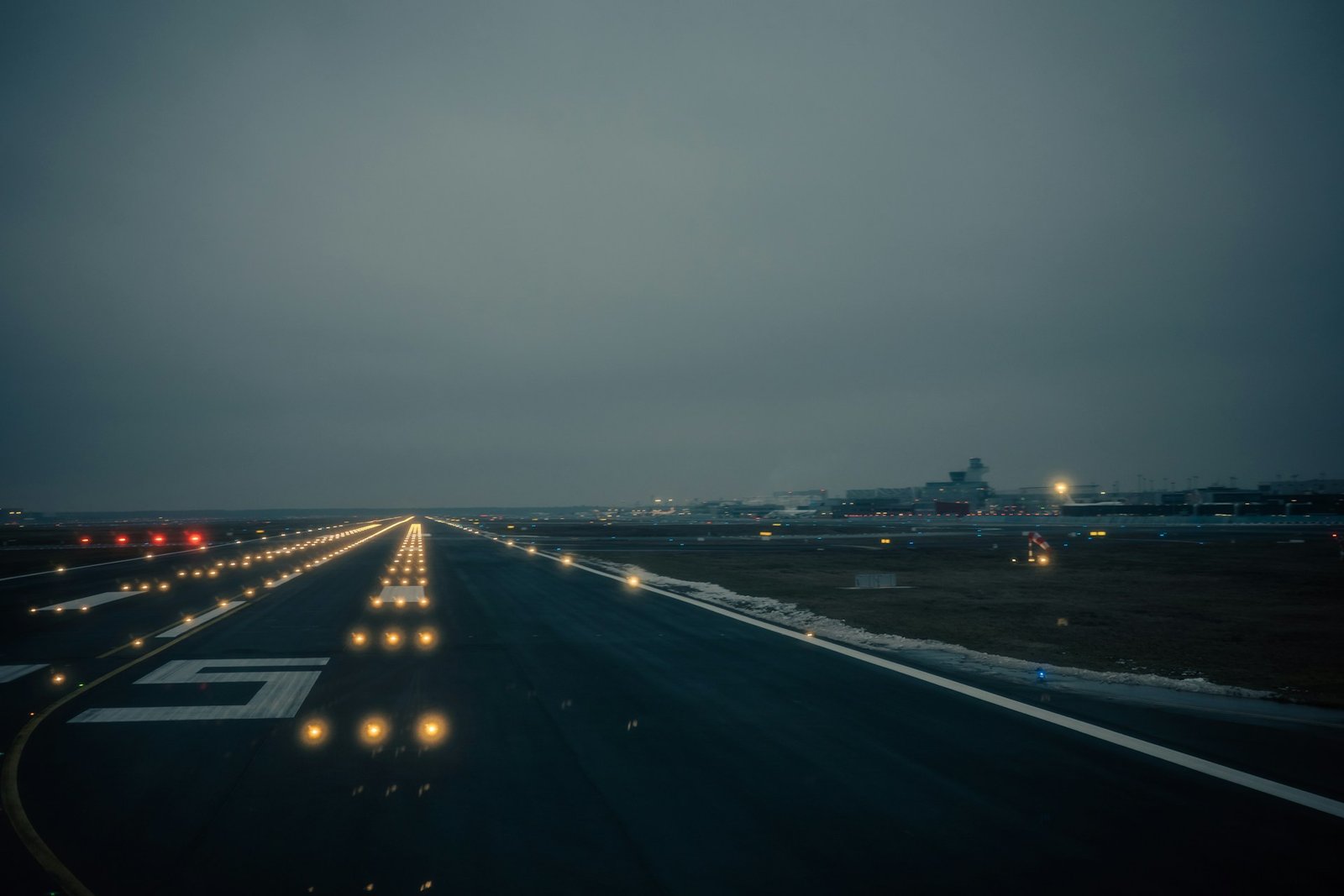 Runway lighting at dusk