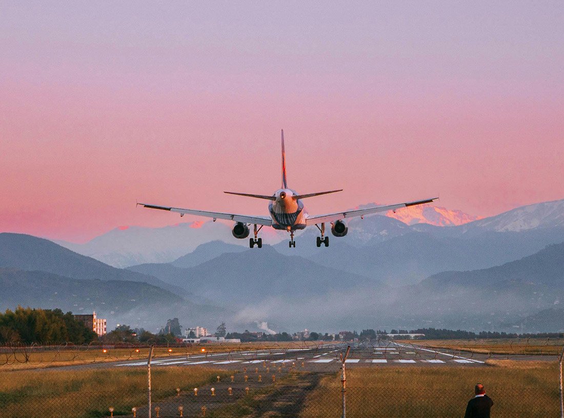 Aircraft in a sunset sky